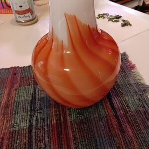Elegant Orange and White Swirl Vase